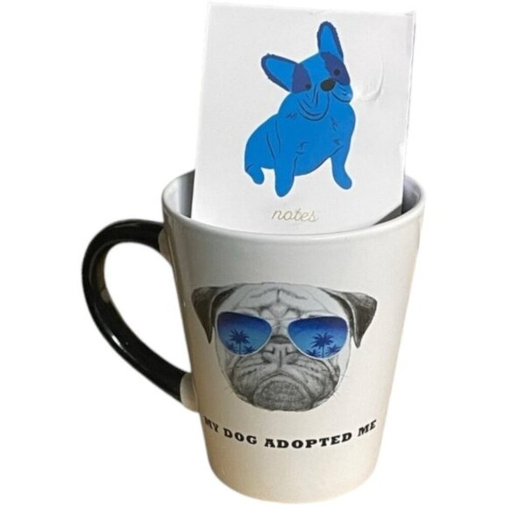 PUG mug and FRENCH BULLDOG notepad MY DOG ADOPTED ME ceramic coffee teacup cutie